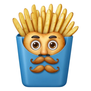 fried potatoes with eyes and mustache, in a blue carton  sticker