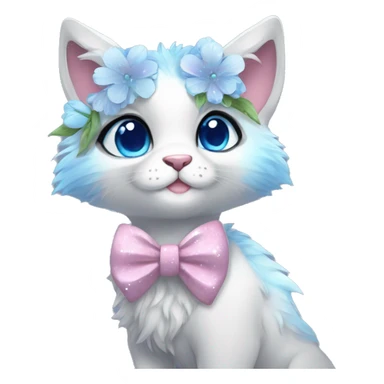 Anthro Cute Cool Kawaii gorgeous sparkly ethereal fantasy animal creature with blue eyes furry sona with flowers and bow tie beautiful aesthetic sticker