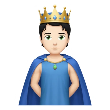 Prince with crown, blue cape and trousers, body and legs, black hair, blue eyes and maid, blonde hair, green eyes, sexy white short sleveless dress,  sticker