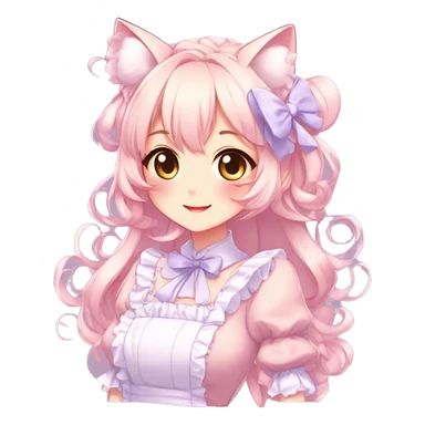 Gorgeous anime style catgirl blushing face maid outfit Lolita idol model colorful shiny sparkle kawaii pastelcore cottagecore pearly petite simplistic aesthetic trending style sticker