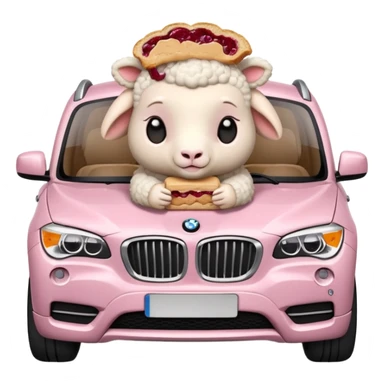 cute baby sheep eating peanut butter and jelly driving in a bmw x1, holding a peanut butter and jelly in hand sticker