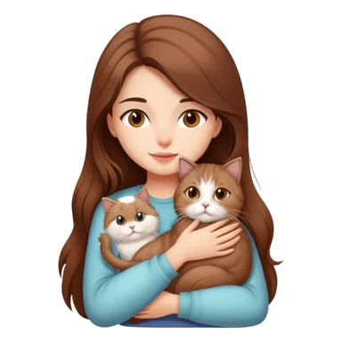 pretty girl with long color brown hair, hugging her persian cat sticker