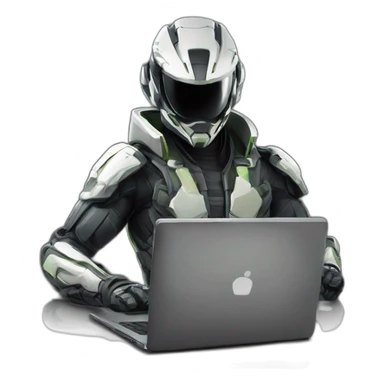 Side view developer behind his laptop with this style : Crytek Crysis Video game with nanosuit hacker themed character sticker