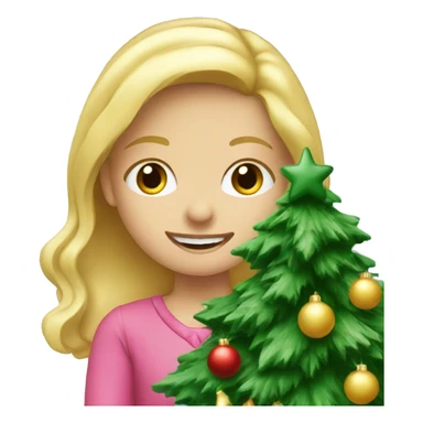 Blond Girl decorating Christmas tree sticker
