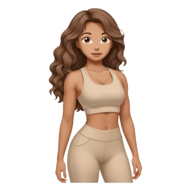 Create dream body girl with big glute and small waist and brown wavy long hair with pastel beige gym clothes  sticker