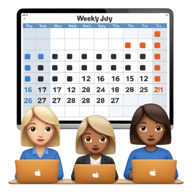 weekly calendar next to group of person working with unadjusting it with laptop sticker