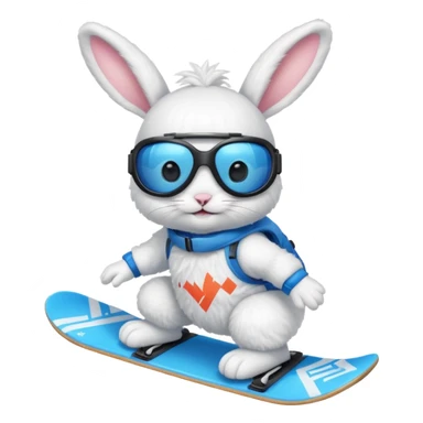 A bunny on a snowboard in blue wearing ski goggles sticker