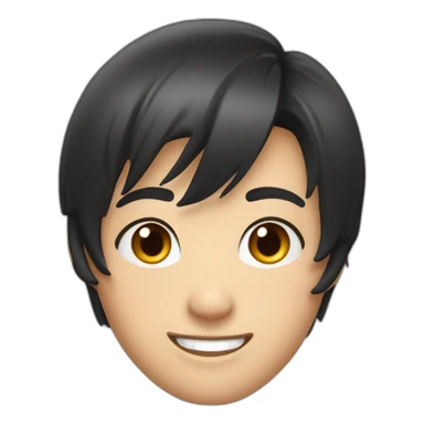 a round face, short dark hair styled in a classic side-parted manner, fair skin, and a broad smile revealing their upper teeth sticker