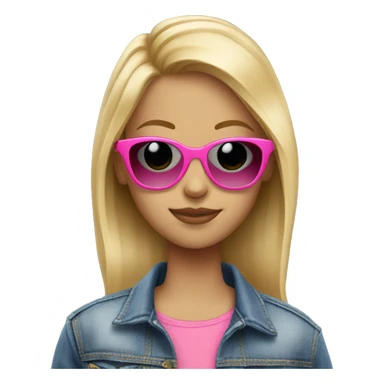 blonde girl in denim jacket with pink sunglasses sticker