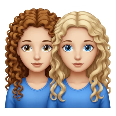 Twin sisters, one has brown eyes, long curly brown hair, the other one has straight blond hair and blue eyes sticker
