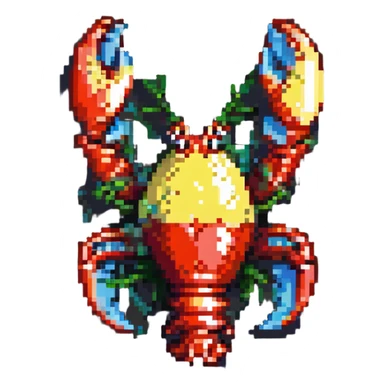 a lobster with a lemon on its back, pixel art style sticker