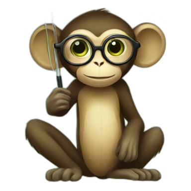 Monkey with glasses and green eyes and umbrella on tree sticker