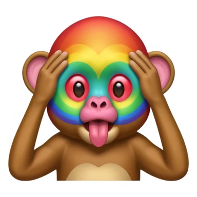 Rainbow monkey covering eyes with tongue sticking out  sticker