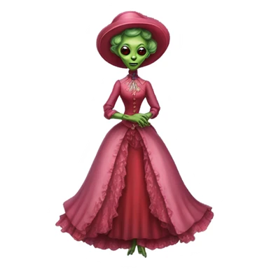 "green alien woman" galora in red pink Victorian dress elegant, full body sticker