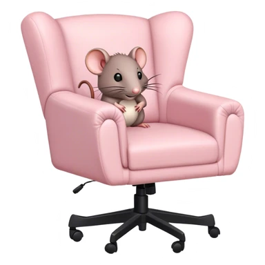 Light pink gaming chair with a rat on it sticker