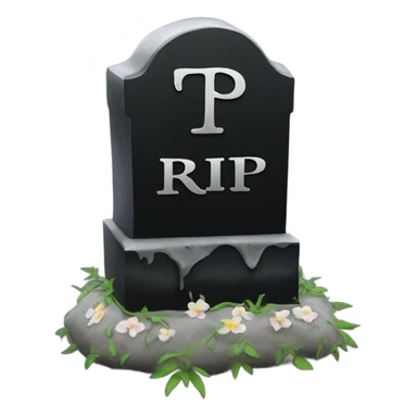 a black grave with the letters RIP on a silver  sticker