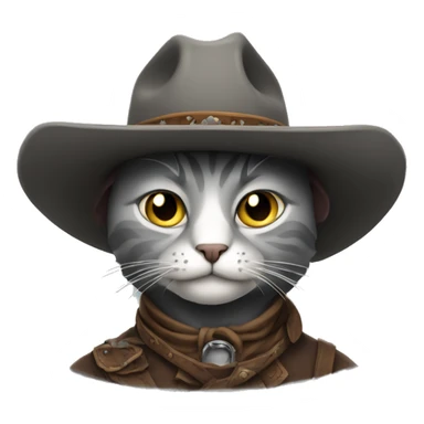 gray cat dressed like an old west outlaw sticker