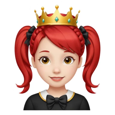 A red pigtail hair girl with a crown smiling gently and black bow on her hair sticker