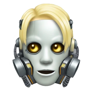 Pastel light yellow hair cyborg with silver respirator mask and circuits sticker