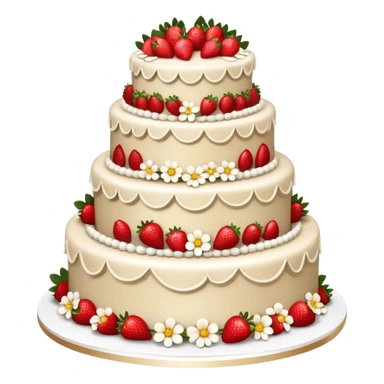 Elegant, elaborate, realistic cake with flowers and fresh strawberries sticker