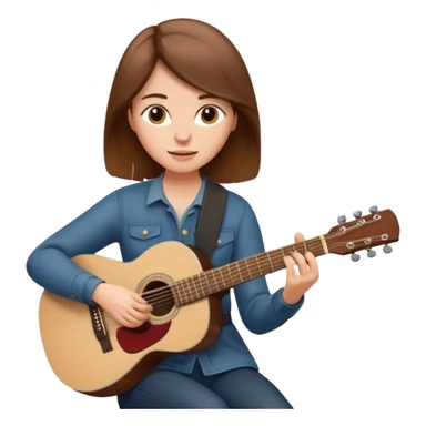 based on this "💁🏻‍♀️" emoji, draw a brown-haired woman playing an acoustic guitar sticker