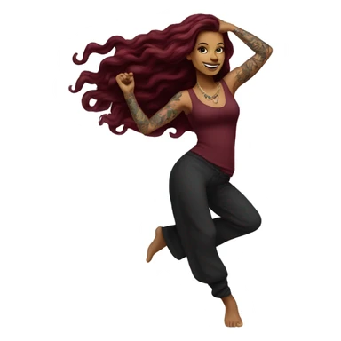 Beautiful tattooed burgundy long haired woman dancing sticker