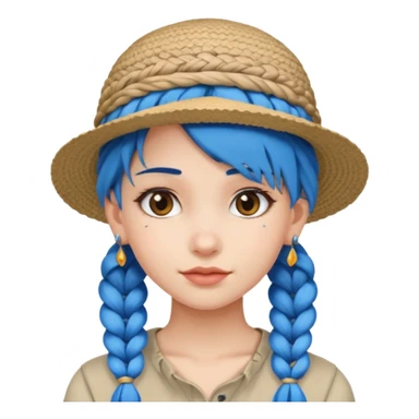 hat wearing earrings braided girl blue hair sticker