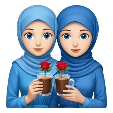 Turkish beautiful finish Konya two girls blue eyes with blue hijab islamic dress and had on her hand Rose Cold turkish coffee   sticker