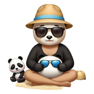 Person with Panda a panda seating at the beach sticker