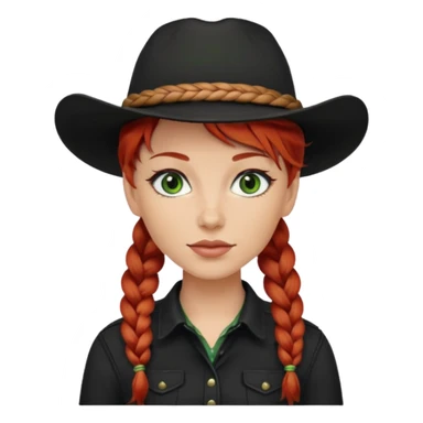 cowgirl with red hair green eyes black hat braided hair sticker