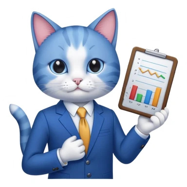 cat holding a chart bar in a blue business suit sticker