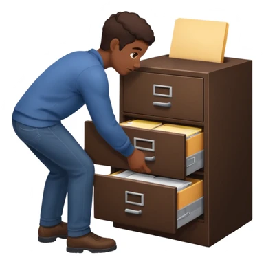 A black person opening a filing cabinet to search for file sticker
