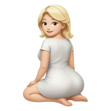 curvy blonde woman, back view, sitting on her soles, smiling, SFW, no explicit content sticker