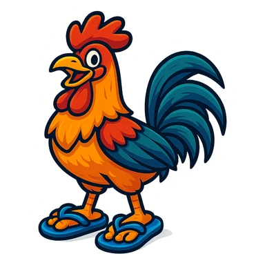 vibrant-toon style a rooster wearing flip-flops sticker