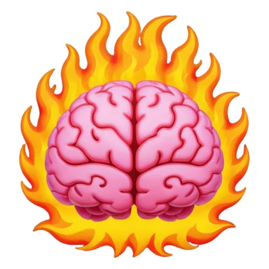 minimal emoji of a brain engulfed in bright, vibrant flames, symbolizing passion and discovery, high contrast, compact, clear for emoji use sticker
