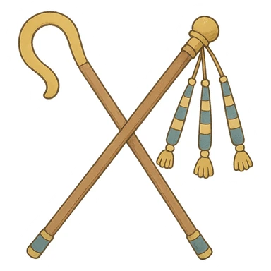 ghibli style crossed Heka scepter and Nekhakha flail sticker