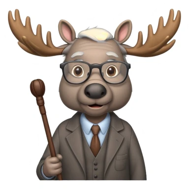 Create a slack emoji of a moose that looks very old.  He may have grey hair, glasses, and a cane. sticker