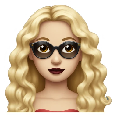 Crown on her head girl long blonde hair blue eyes black sunglasses that cover her eyes and cherry lipstick sticker