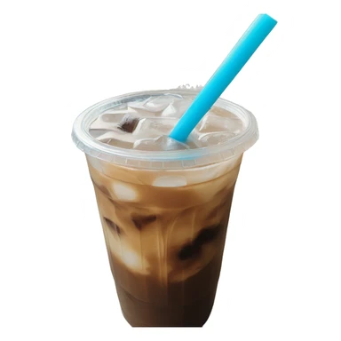 Iced coffee with light blue straw sticker