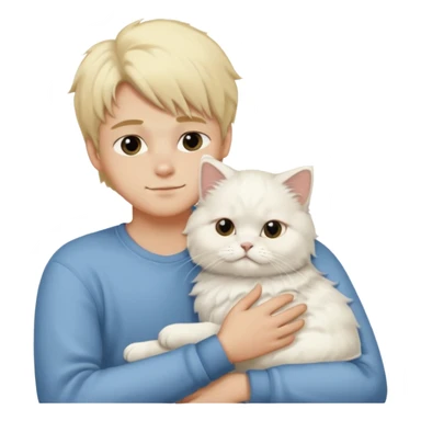 Blonde boy snuggling white Persian cat sticker