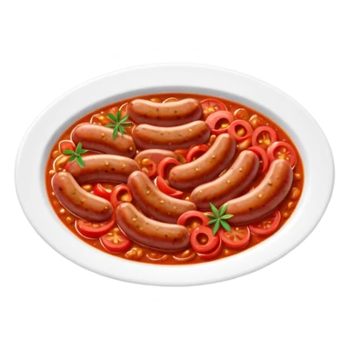 emoji of Rougail saucisse meal. Typical Reunion island meal consisted of Sliced sausage in tomato sauce (strong red color) with thym  sticker