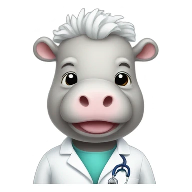 doctor hippo with white curly hair sticker
