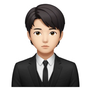 Create a Korean male idol in sleek black suit, side-swept hair & serious gaze, inspired by RM of BTS. sticker