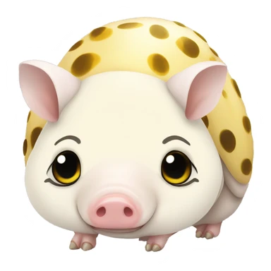 White chubby armadillo pig with yellow and black spots and cute flat face wide set tiny eyes sticker