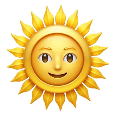 A radiant golden sun, with long, bright rays surrounding it, an intense yellow center, detailed 3D emoji style, neutral background, soft and vibrant lighting.  sticker
