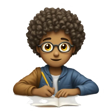 curly boy taking math test sticker