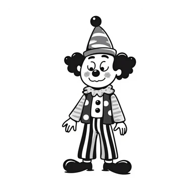 exhausted clown with droopy eyes, messy makeup, oversized shoes, colorful outfit, hand-drawn look sticker