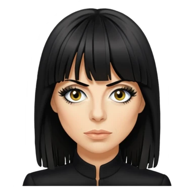 Claudia Winkleman with a thick long fringe sticker