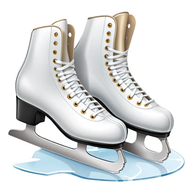 An icon showing The rink is surrounded by cheering spectators and soft arena lights, creating a beautiful, dynamic atmosphere. a pair of elegant figure skates placed on the smooth, sparkling ice of a grand ice arena. Transparent background highlights the grace and beauty of figure skating. sticker