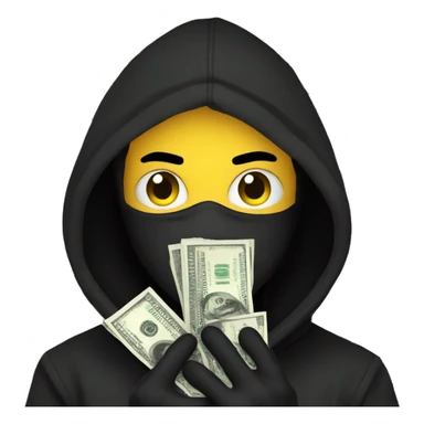 ninja in black hoodie and black mask with dollars in his hands sticker